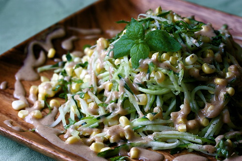 Raw: Cucumber Noodles with Sweet Corn and a Creamy Brazil Nut Sauce