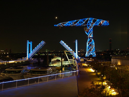 blue light bascule bridge
