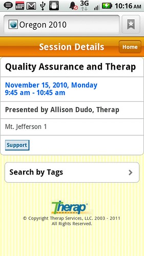 Screenshot of Oregon Conference Session Details from mobile device