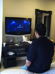Dar watches Usher on the big TV