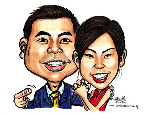 Caricature of Jovie and husband