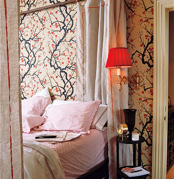 "Flowering Quince" wallpaper from Clarence House. Photo by Gemma Costas, 