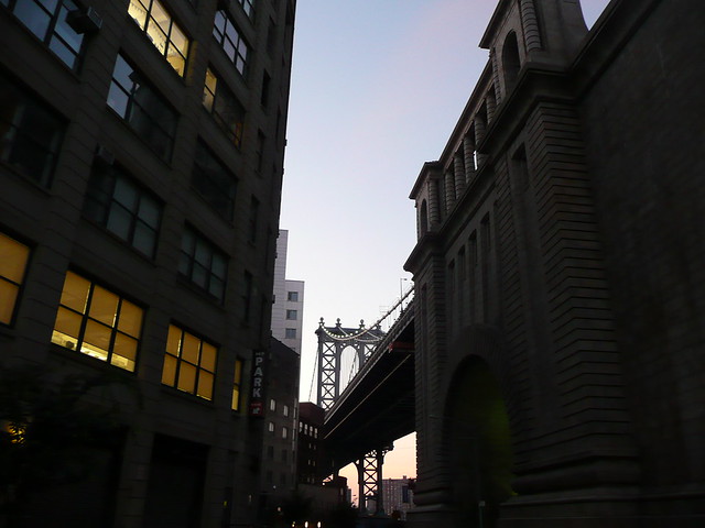 Dumbo- Bridge straight ahead, tunnel to the right, warehouse to the left.