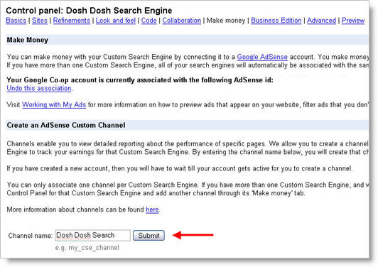 Google Custom Search Control Panel Money