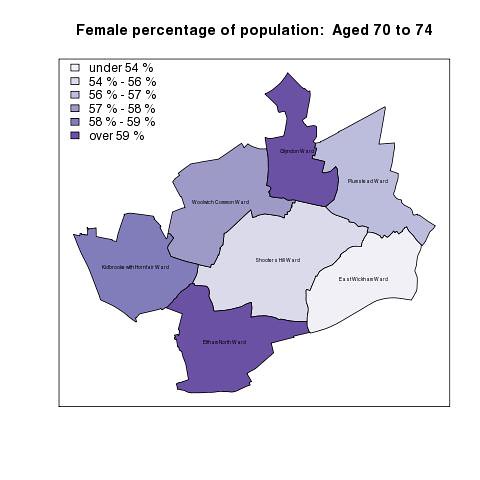 Female percentage of population:  Aged 70 to 74