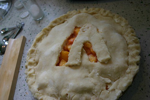 peach pie marked with an A