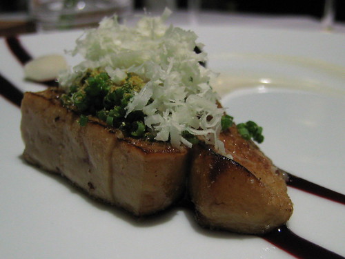 Roast foie gras, almond fluid gel, cherry and chamomile