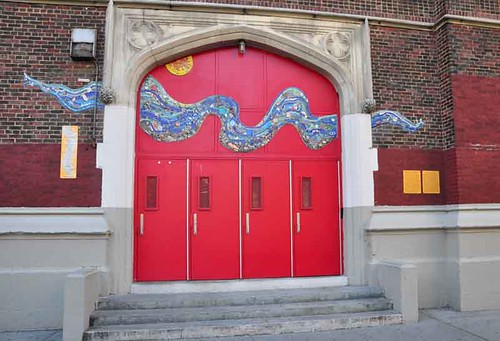Mosaic made by children on front door of East Village Community School, East 12th Street.