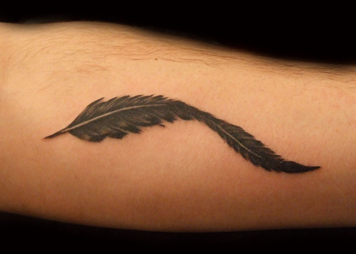 Black and Grey Feather Tattoo Paulo Madeira Tattoo Artist and BodyPiercer
