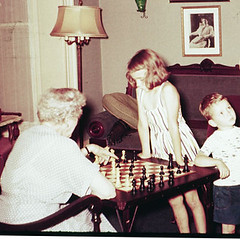 Aunt Harriet letting me beat her at chess, 1955