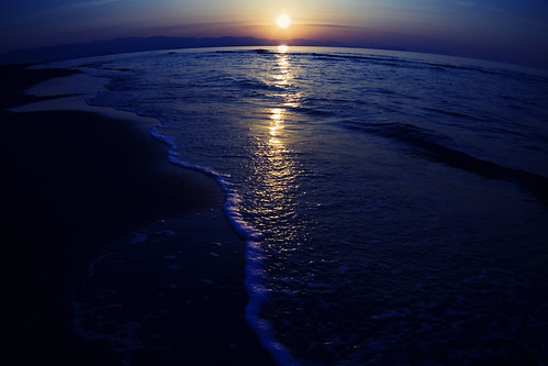 フリー写真素材|自然・風景|海|ビーチ・砂浜|夕日・夕焼け・日没|日本|