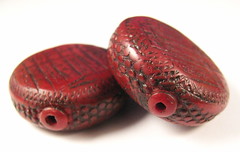 RESERVED FOR LYNN Double-Sided Cranberry Faux Bamboo Focal Beads