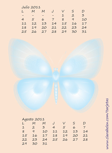 calendario almanaque julio agosto 2011 mariposa