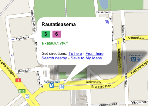 Helsinki transit information on Google Maps