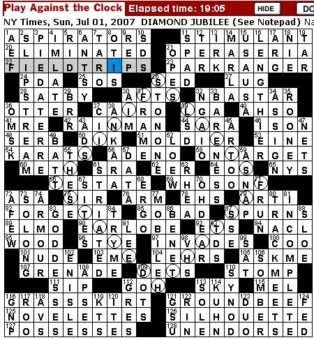Sunday Crossword Puzzles on Rex Parker Does The Nyt Crossword Puzzle  Sunday  Jul  1  2007   Nancy