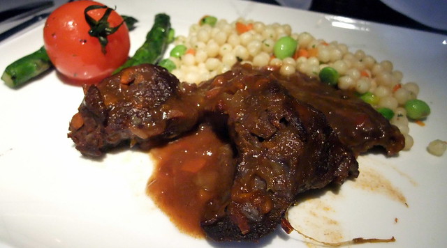 Braised Veal Cheeks with Vegetable Pearl Cous Cous, Asparagus and Vine Ripen Tomatoes 