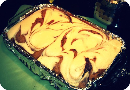 pumpkin cream cheese brownies in pan