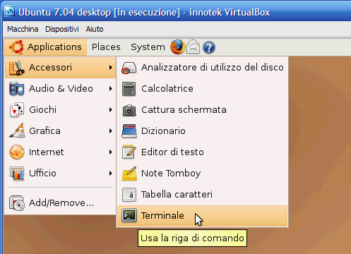 Fig. 2 - Ubuntu Guest Addition - avvio della shell