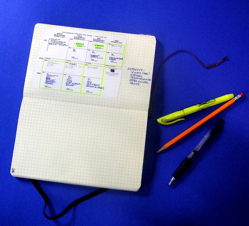 photo of the Rosh Hashanah planner in use, pasted into a Moleskine notebook