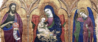IMG_9275B Barnaba da Modena (1328-1386 Gènes). Vierge à l'enfant entre Saint Jean Baptiste et Saint Michel. Virgin and Child between Saint John the Baptist and Saint Michel. Avignon.
