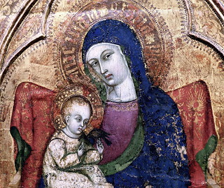 IMG_9275C Barnaba da Modena (1328-1386 Gènes). Vierge à l'enfant entre Saint Jean Baptiste et Saint Michel. Virgin and Child between Saint John the Baptist and Saint Michel. Avignon.