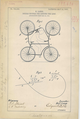 Patent Drawing for K. Lange's Double Bicycle for Looping the Loop ©  Michael Neubert