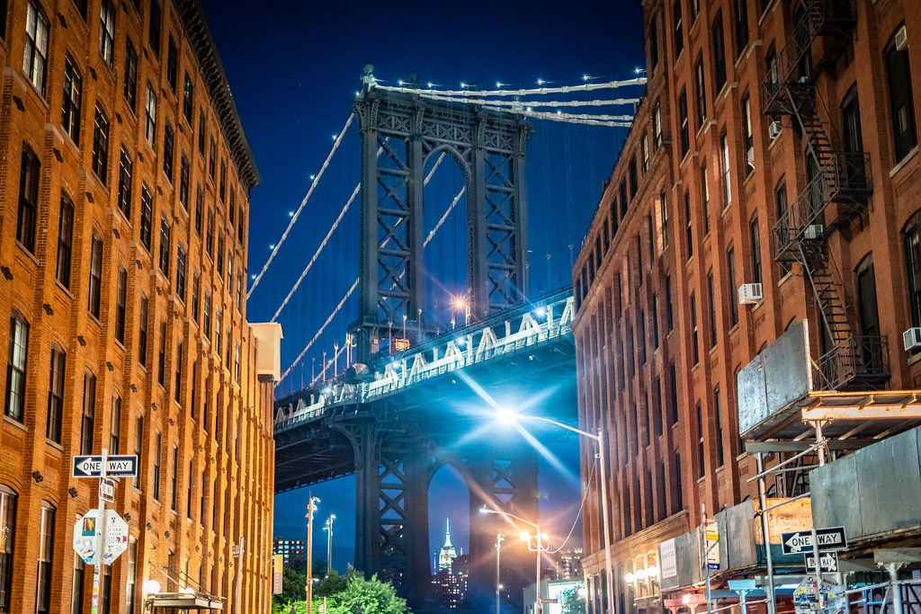 My rendition of this famous composition of the Manhattan Bridge from Brooklyn, with the Empire State Building centered below the bridge tower.