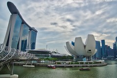 Marina Bay Sands Hotel, Helix Bridge and Arts & Science Museum in Singapore