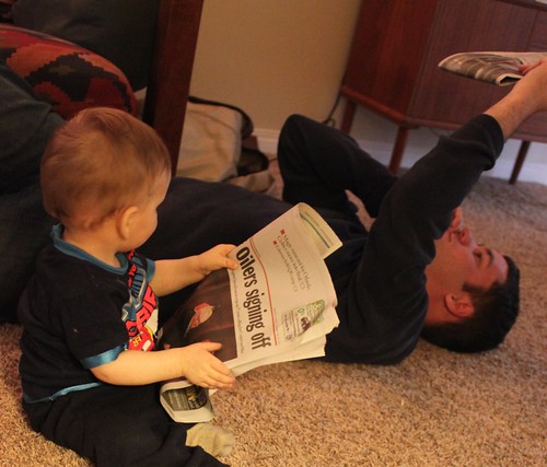 Me and Robbie reading the paper