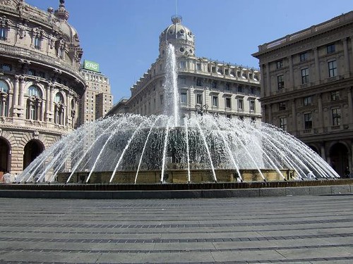 beautiful fountain on Piazza de Ferrari in Genoa