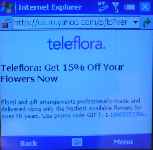 Teleflora Ad in Yahoo Mobile
