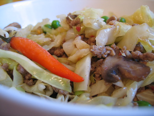 Stir Fry Cabbage, Ground Beef and Mushrooms