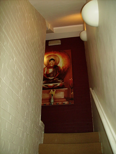 the Buddha on the stairs
