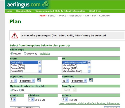 aerlingus.com message saying only up to 6 people
