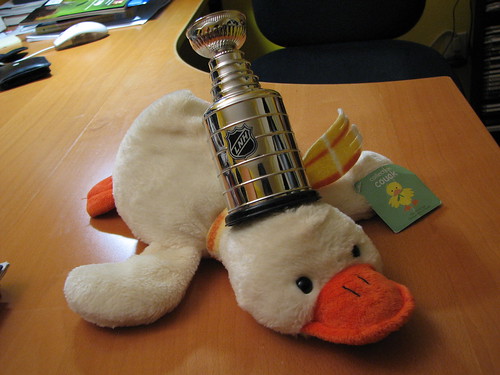 Ducksie hoisting the Stanley Cup