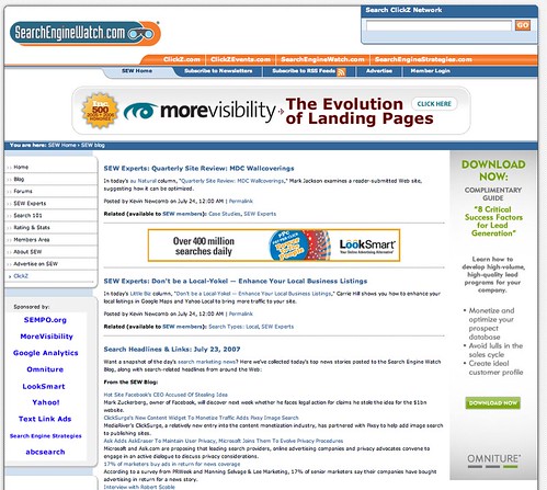 Search Engine Watch New Design 7-23-07