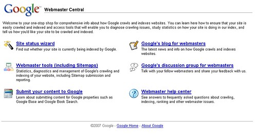 Old Google Webmaster Central Landing Page