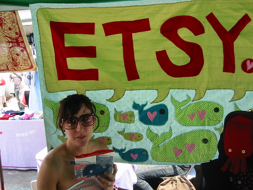 Anda at the Etsy booth with her whale pouch