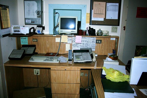 Telephone attendant desk behind front desk