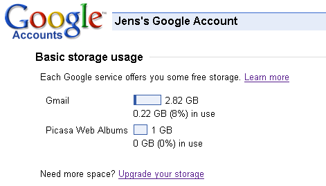 Google Account Storage