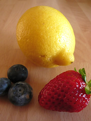 Lemon, strawberry, blueberries