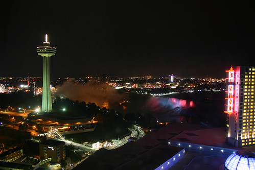 Niagara Falls at Night with Surrounding Buildings Lit