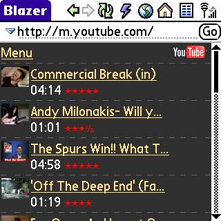 YouTube Mobile Interface on Treo