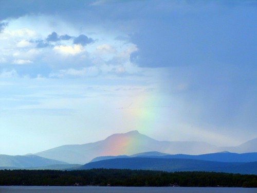 mountain, rainbow, & geese