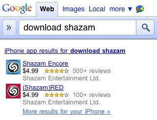 iPhone Android Apps in Google Mobile Search