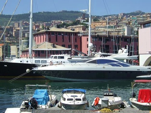 beautiful yachts in old port in Genoa