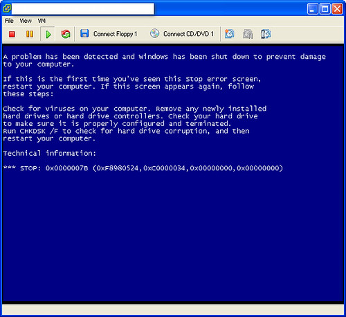 vmware p2v windows xp niebieski ekran
