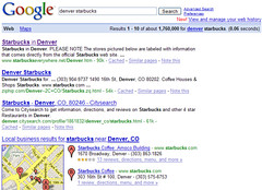 Denver Starbucks in Google SERP