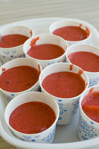 strawberry ice pop mixture in cups