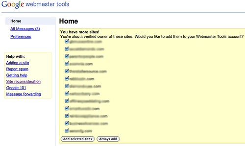 More Sites: Google Webmaster Tools
